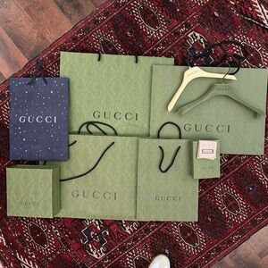 Gucci Shopping Bags, hangers, small boxes and jewelry pouch